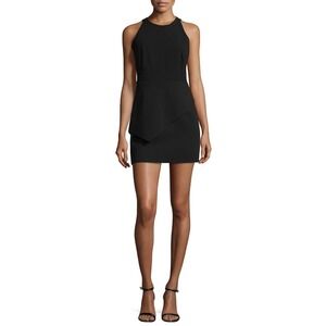 Halston Heritage Tank Dress Asymmetrical Peplum Mini Size 2 Black NWT